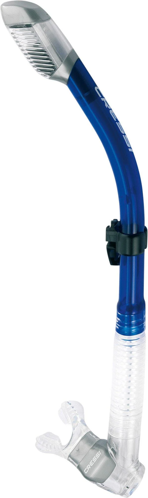 Cressi Adult Diving Dry Snorkel with Splash Guard and Top Valve - Supernova Dry: Designed in Italy Clear/Cobalt
