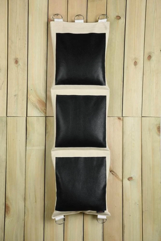 Wing Chun Canvas Wall Punching Bag (Empty) with 3 Section PU Leather Striking Surface for Kung Fu Training, Boxing, Stress Relief, 10 Inch Width X 34.5 Inch Length White - wingchunmind