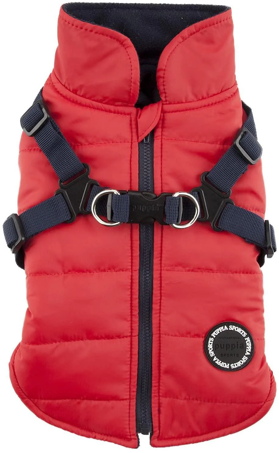 Puppia Mountaineer Winter Dog Coat with integrated harness No Pull Cold Weather Waterproof Warm Fleece Back Zipper for Small & Medium Dog Large RED