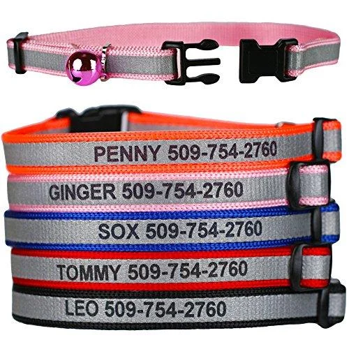 GoTags Personalized Reflective Cat Collars, Engraved Custom Cat Collar with Name and Phone, Breakaway Cat Collar with Safety Release Buckle and Bell, Adjustable for Cats and Kitten Blue