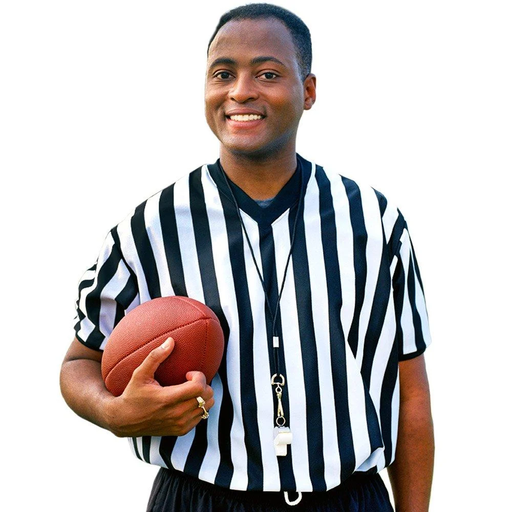 Crown Sporting Goods Men's Official Striped Referee/Umpire V-Neck Jersey Large