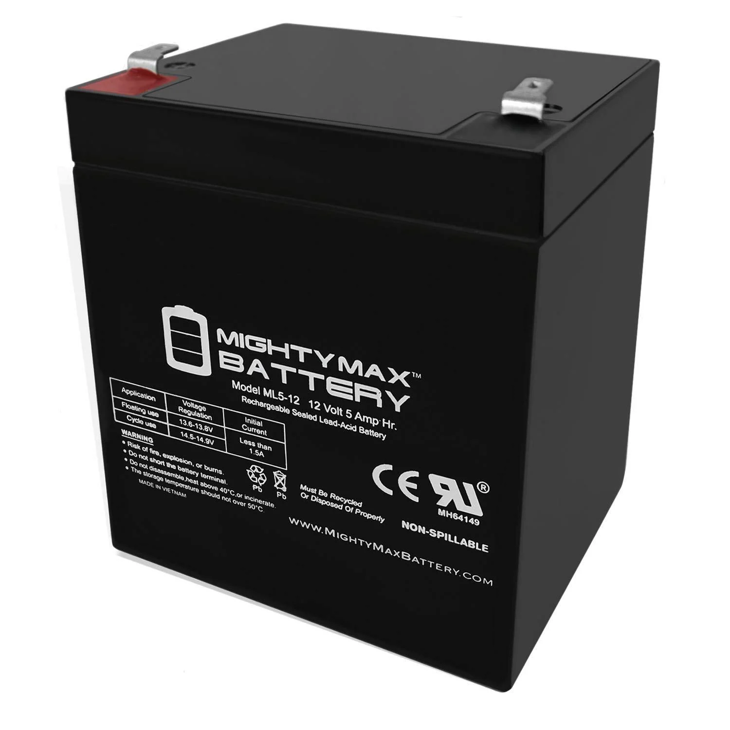 Mighty Max Battery ML5-12 - 12V 5AH Replaces Werker WKA12-5F SLA Battery