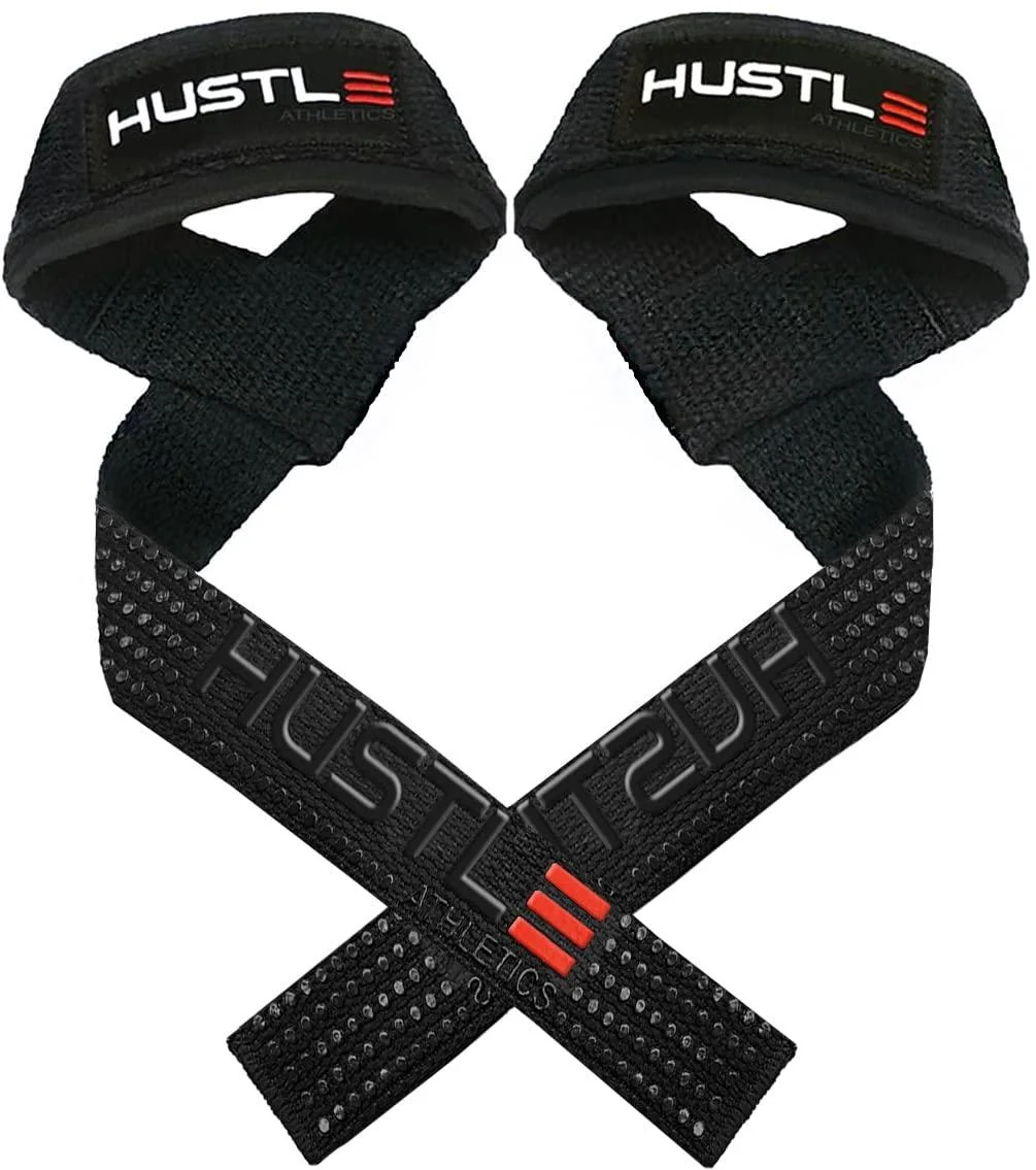 Hustle Lifting Wrist Straps for Weightlifting - 24" Power Cotton Weight Lifting Wrist Wraps to Lift Heavier with a Silicone Grip - Deadlift Straps Carbon