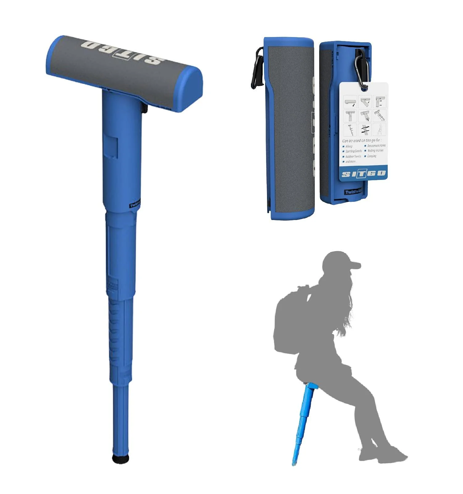 SitGo Portable Travel Stool - A Compact Collapsible Stool with a Telescoping Neck to Adjust Seating Height & Supports Up to 300lbs - Perfect Folding Stool for Festivals, Travel, and Office - Blue 1 Blue