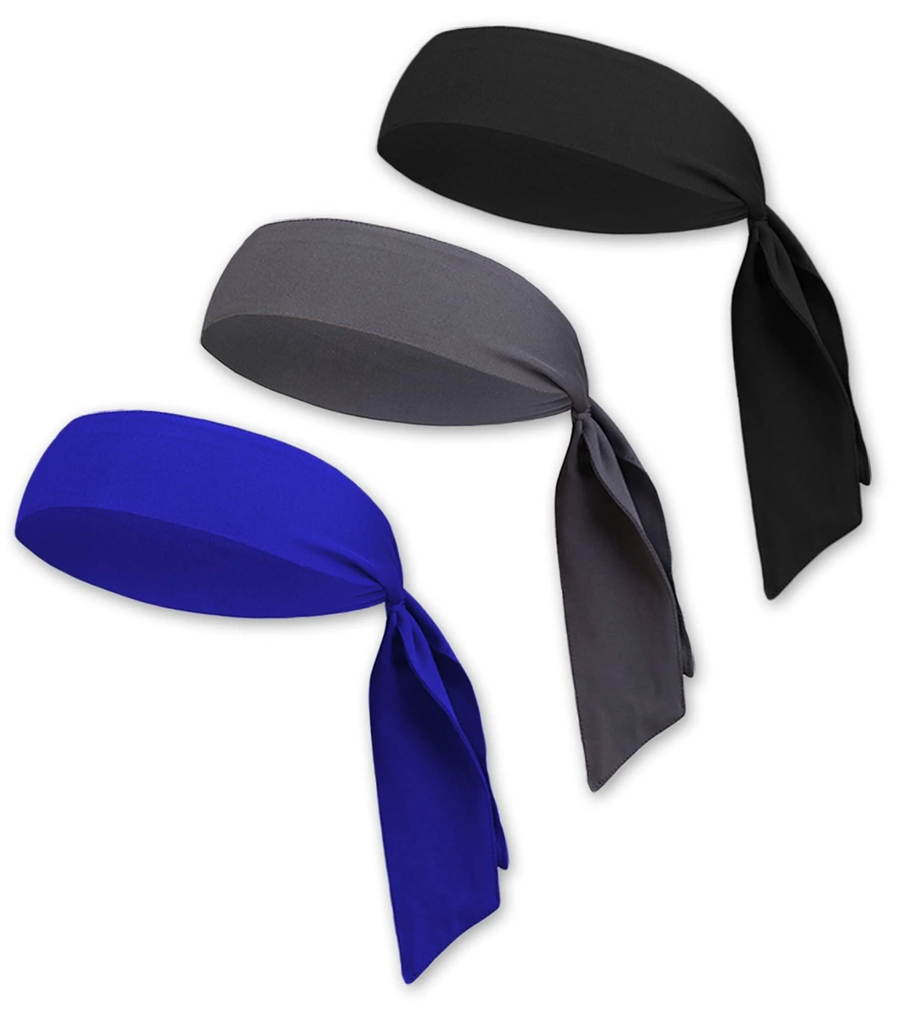 Tie Headband - Sports Head Ties for Men, Women, Kids - Ninja, Karate, Tennis, Pirate Head Band & Bandana - Athletic Sweatband/Hair Band for Basketball, Softball, Running, Workout - Sweat Wicking Black / Gray / Navy