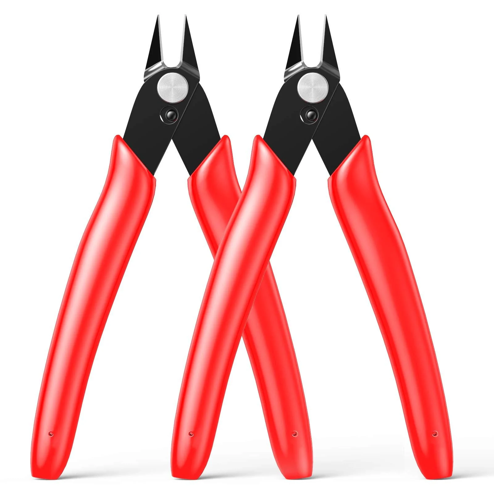 BOENFU Cable Tie Flush Cutter Small Wire Cutters 2 Pack 5 Inch Precision Wire Clippers Hobby Snips Side Cutting Pliers for Jewelry Making Electronics Red Red ( 2 Pack )