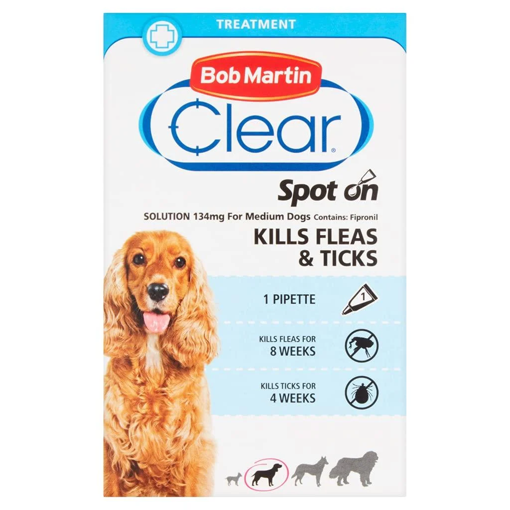 Bob Martin Clear Spot on Pipette for Medium Dogs Fleas and Ticks Treatment
