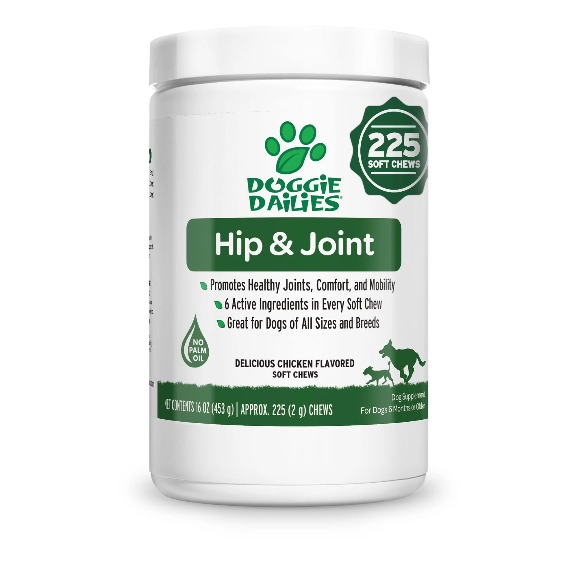 Doggie Dailies Glucosamine for Dogs, Advanced Hip and Joint Supplement for Dogs with Glucosamine, Chondroitin, MSM, Hyaluronic Acid and CoQ10, Premium Dog Glucosamine Chicken - 225 Count