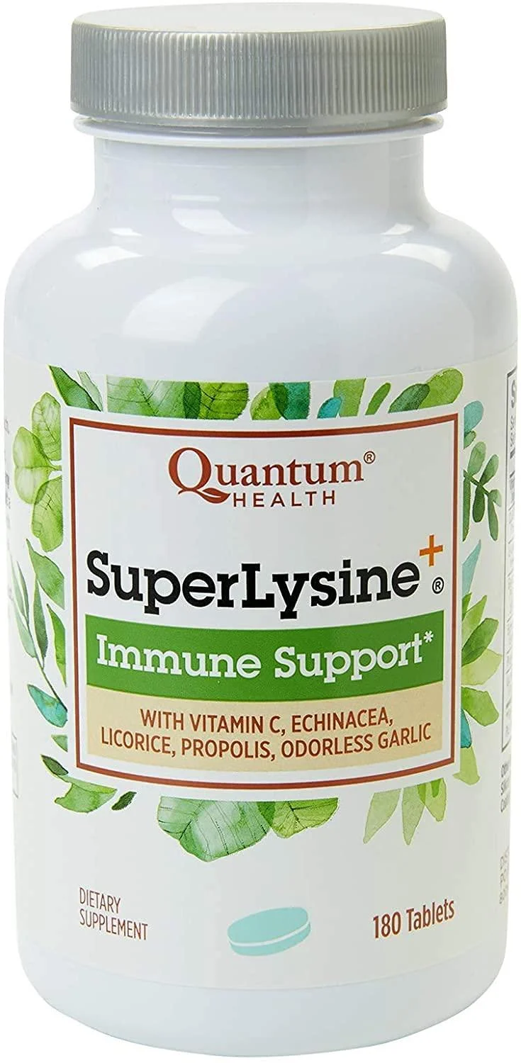 Quantum Health Super Lysine+ / Advanced Formula Lysine+ Immune Support with Vitamin C, Echinacea, Licorice, Propolis, Odorless Garlic (180 Tablets), Packaging may vary
