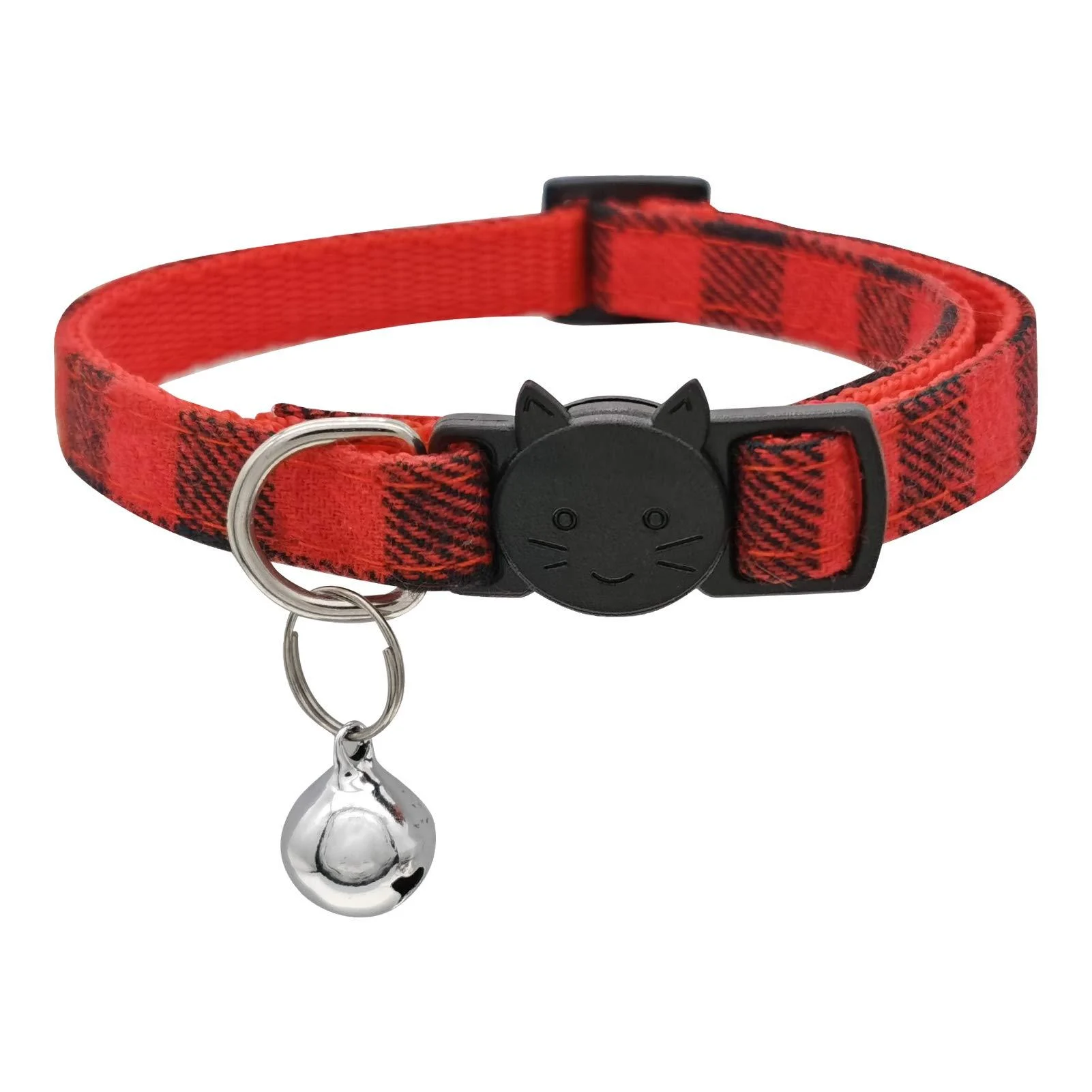 MJIYA Pet Dog and Cat Collar with Bell Grid Collar Plastic Buckle Light Adjustable Collars Red Medium