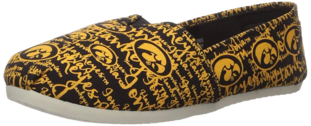 FOCO Womens NCAA College Canvas Script Print Slip On Shoes Iowa Hawkeyes Medium/7-8" Team Color