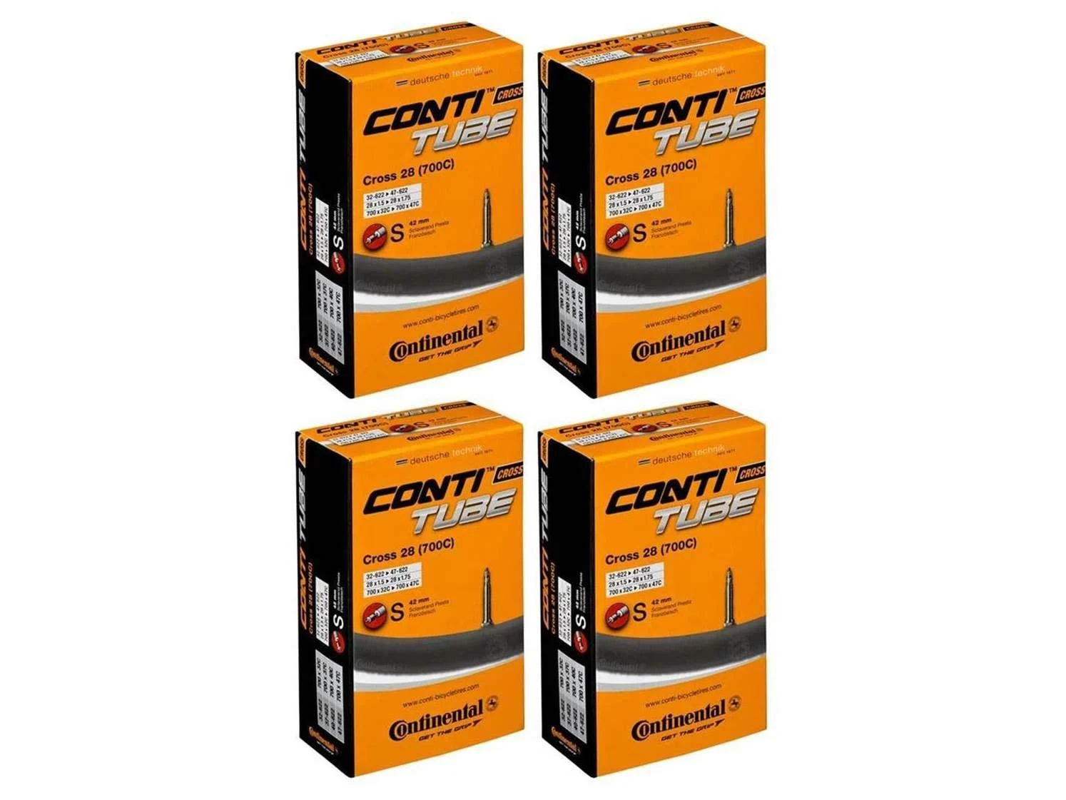 Continental Cross 28 700x32-47c Bicycle Inner Tube Bundle - 42mm Presta Valve - 4 Pack w/ Decal Butyl Rubber