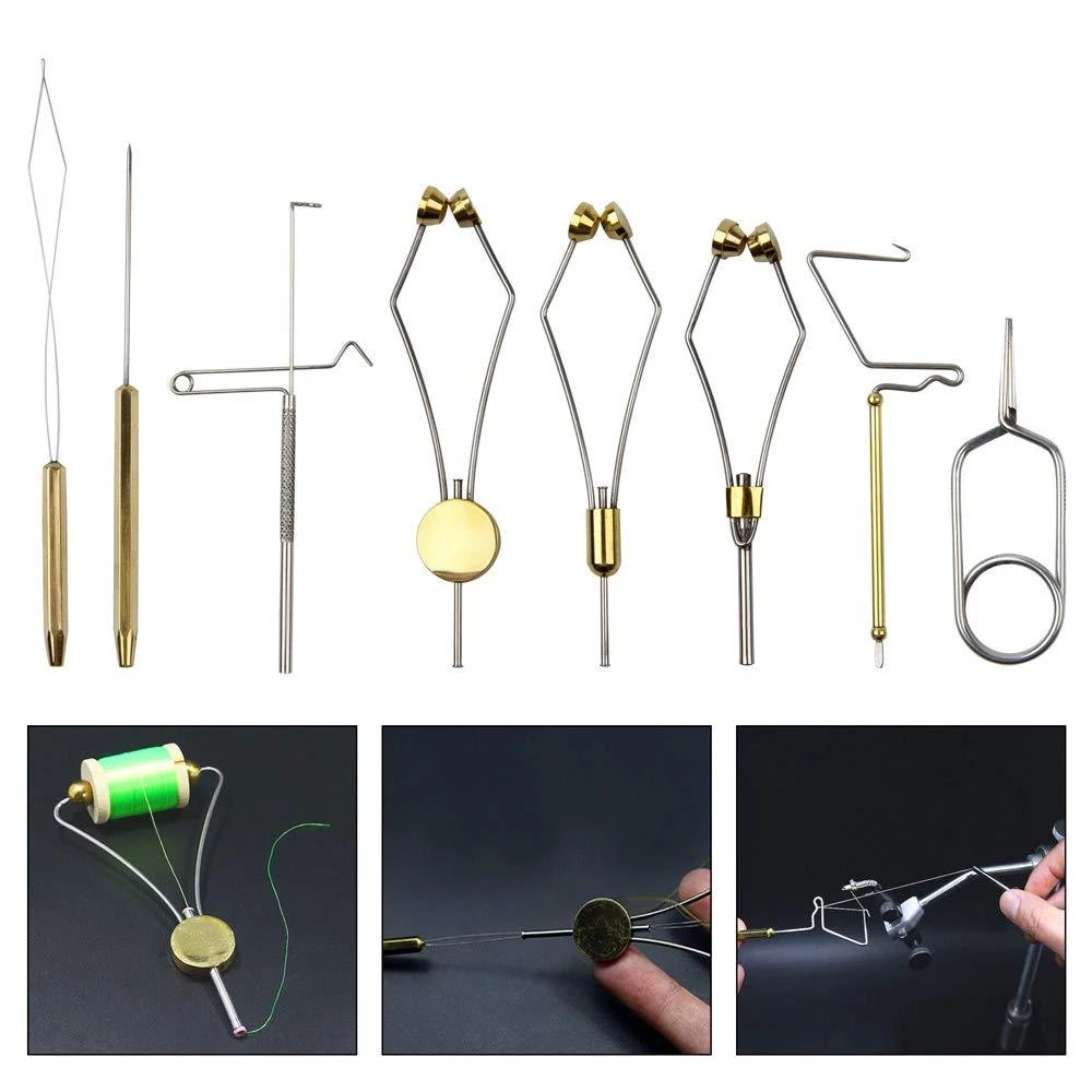 AGOOL Fly Tying Tool Kit with Hackle Plier Dubbing Needle Threader Holder Whip Finisher Handle Bullet Bobbin Holder