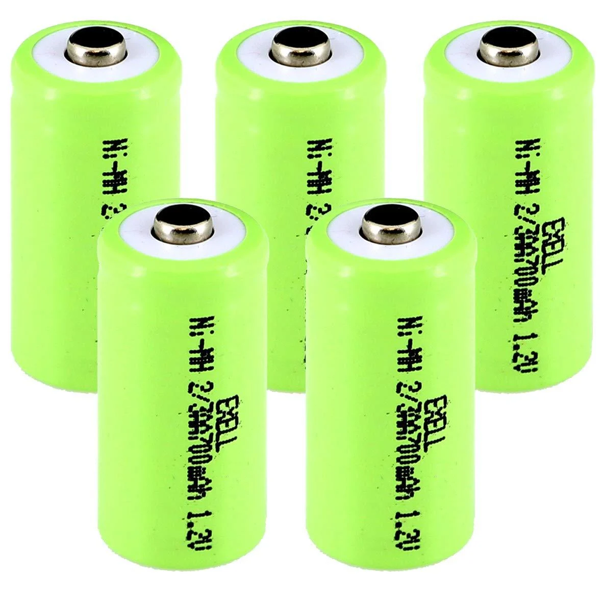 Exell Battery (5-PACK) 1.2V 700mAh 2/3AA NiMH Button top Rechargeable Batteries Compatible with Dust busters handheld data loggers Gas Meter Devices