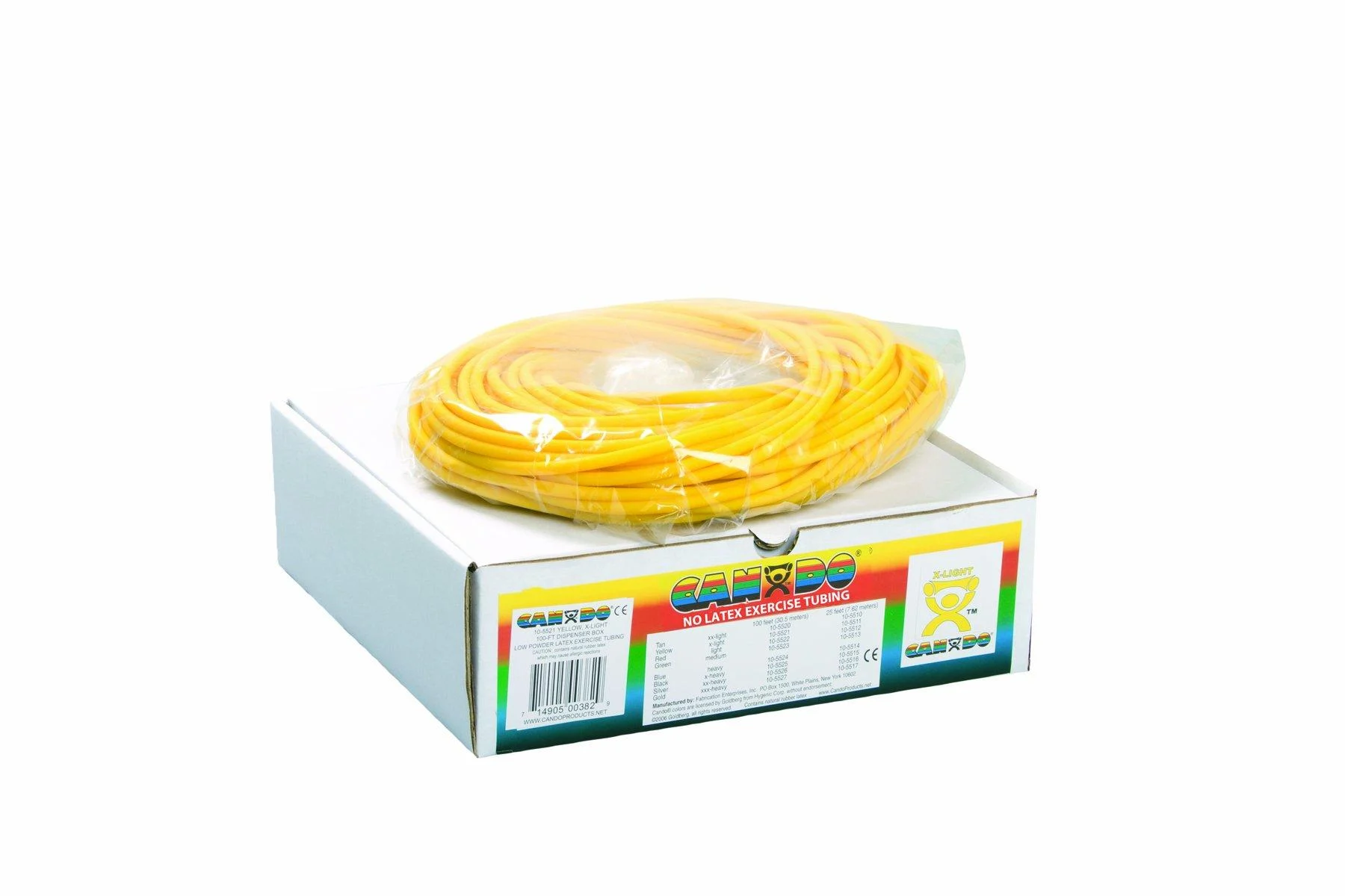 Cando 10-5721 Latex-Free Exercise Tubing X-Light Resistance 100' Length Yellow Yellow: X-Light 100 ft: Latex-Free