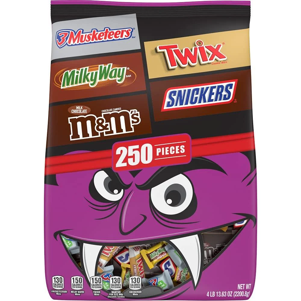 SNICKERS, M&M'S, TWIX, MILKY WAY & 3 MUSKETEERS Mixed Chocolate Bulk Halloween Candy - 77.63oz/250 Pieces