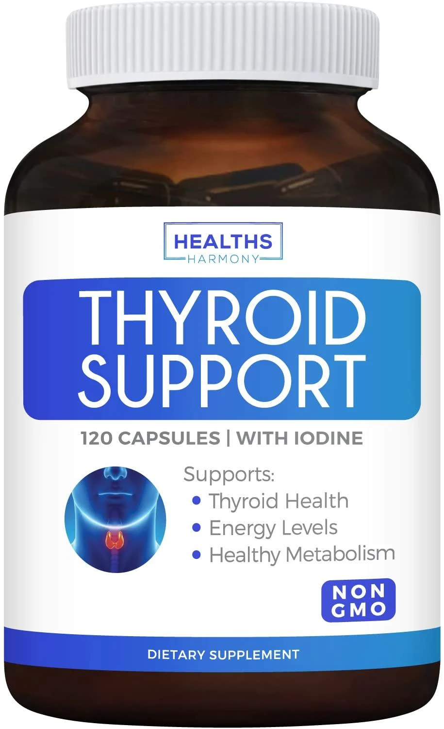 Healths Harmony Thyroid Support with Iodine Improve Your Energy & Increase Metabolism for Weight Los - 120 Capsules