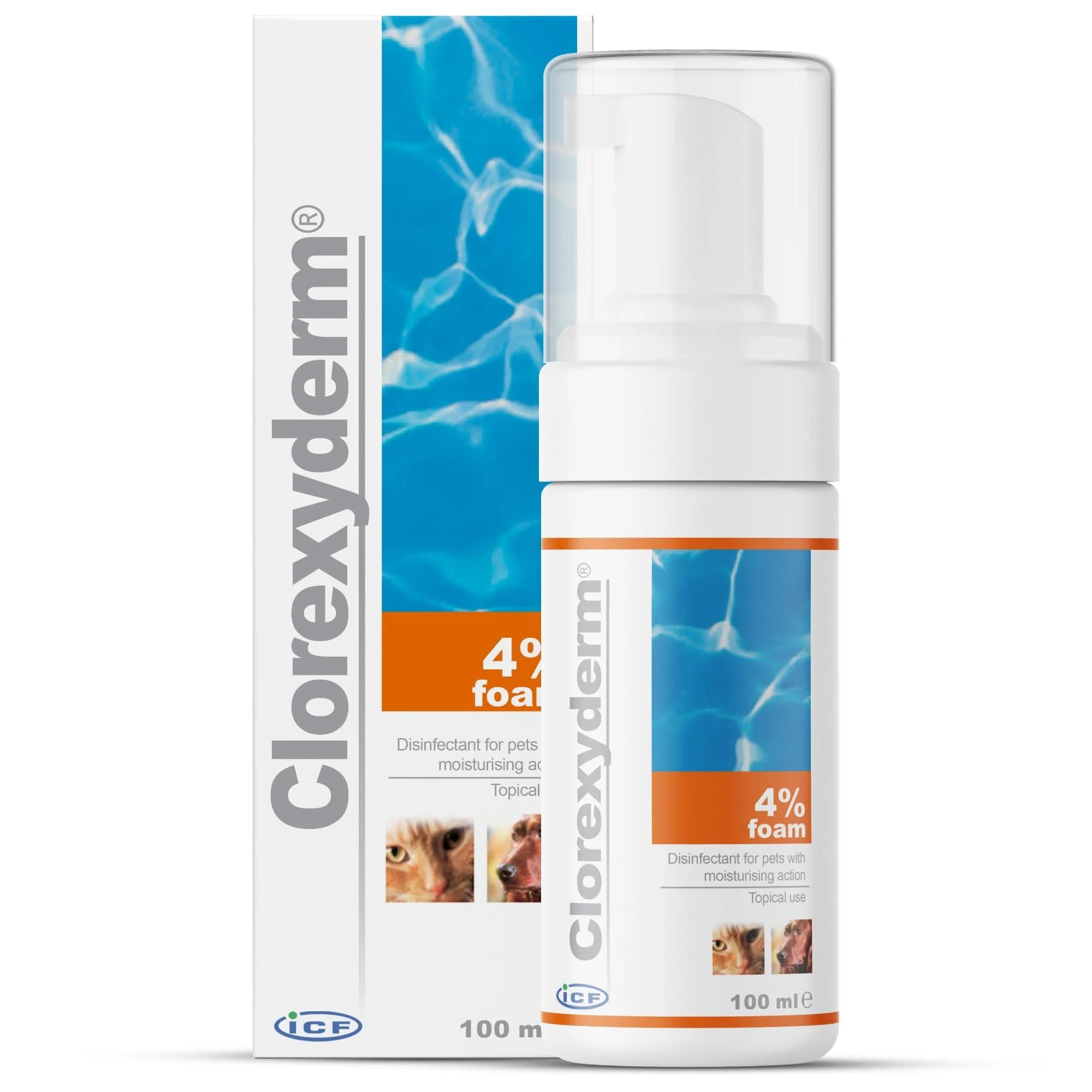 Clorexyderm 4% Foam Mousse - Dry Shampoo for Dogs & Cats - Antibacterial & Antifungal - Dry Itchy Skin Relief Moisturises Soothes & Softens Skin & Coat - Easy Alternative to Wet Bathing - 100 ml