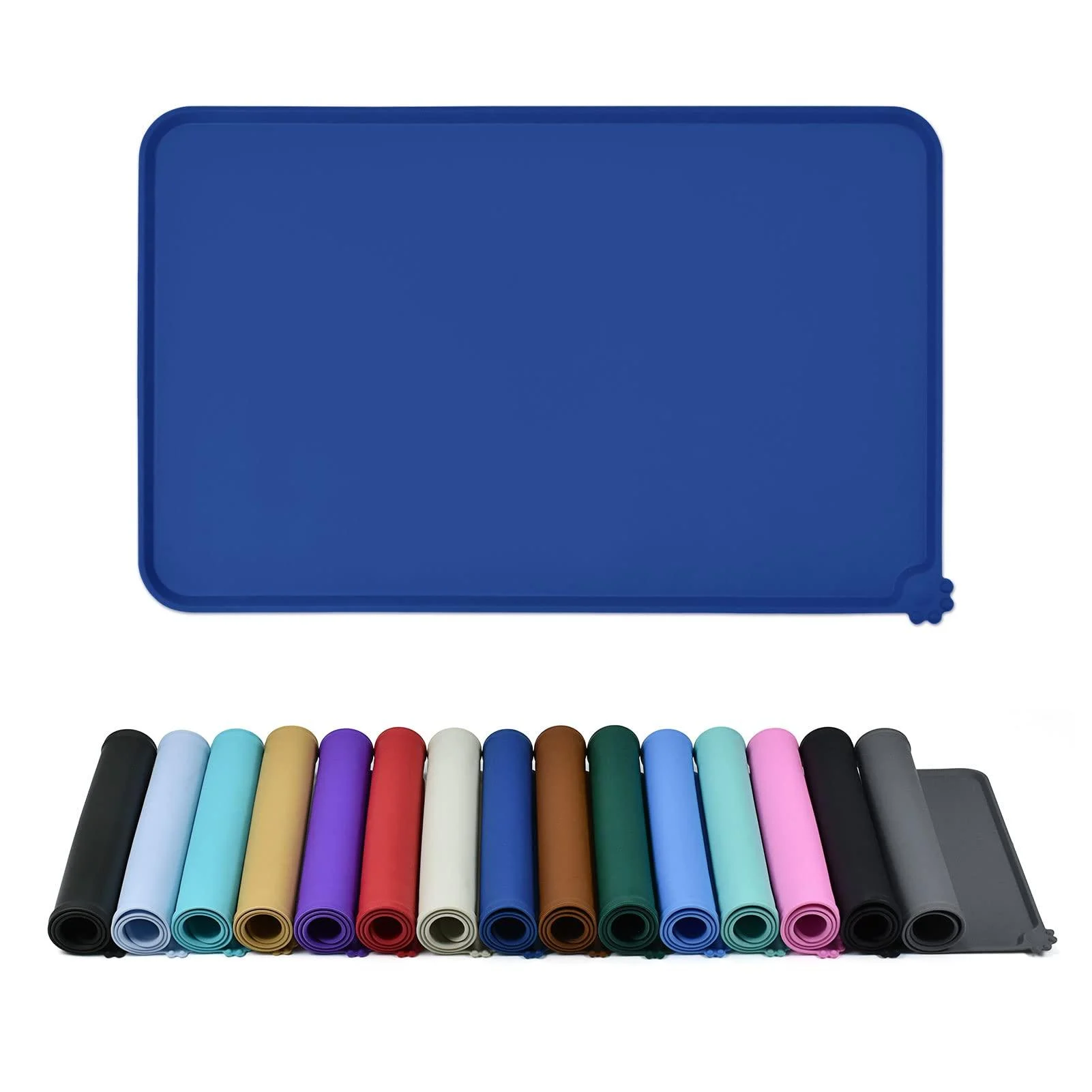 Reopet silicone feed mats for pets - waterproof dog and catmall mats with elevated edges - dog and cat bars - choose sizes 47 x 30 cm (1 Pack) navy blau