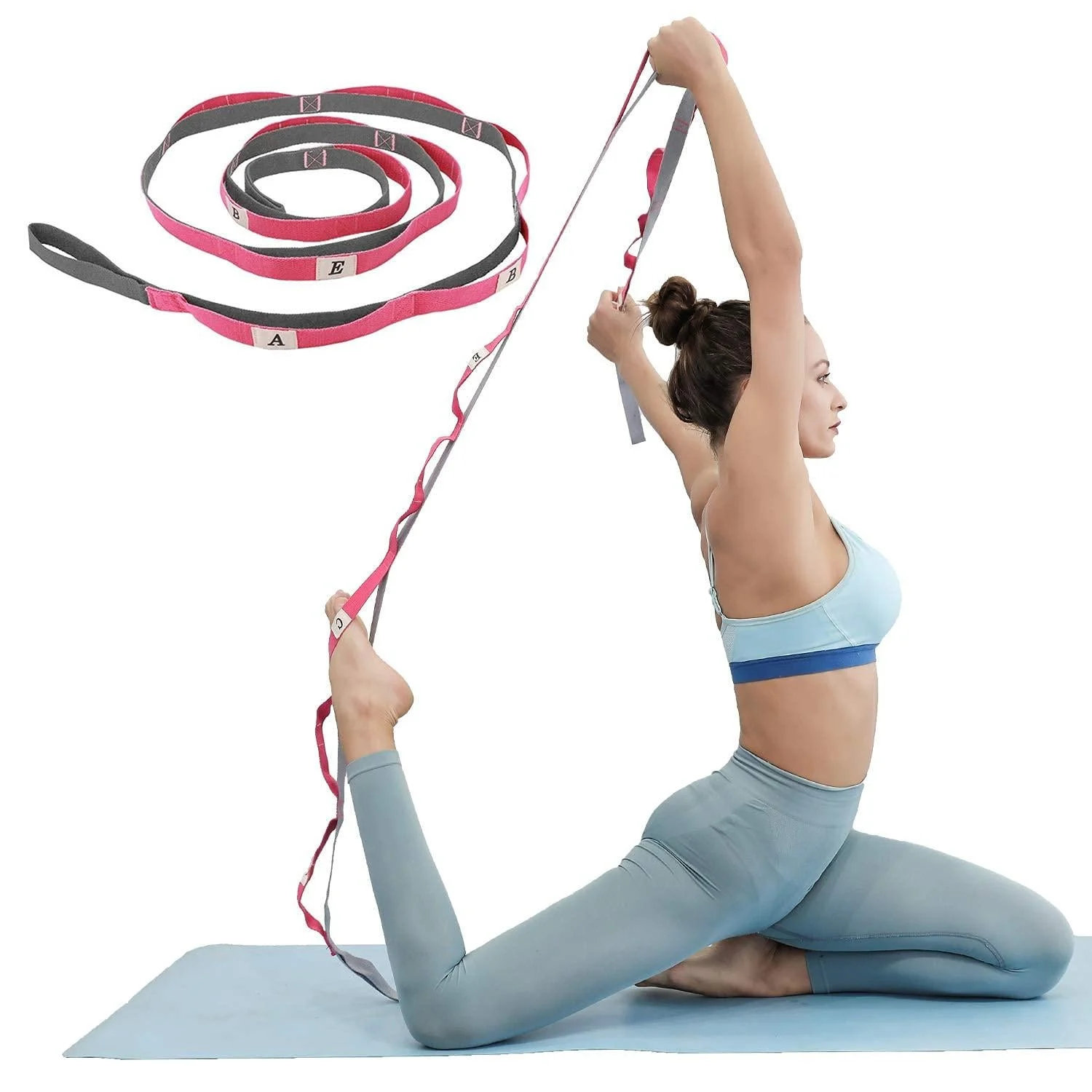 KerKoor Yoga Stretch Strap, Multi Loops Adjustable Exercise Band for Stretching, Physical Therapy, Workout, Pilates, Dance and Gymnastics with Carry Bag Rose