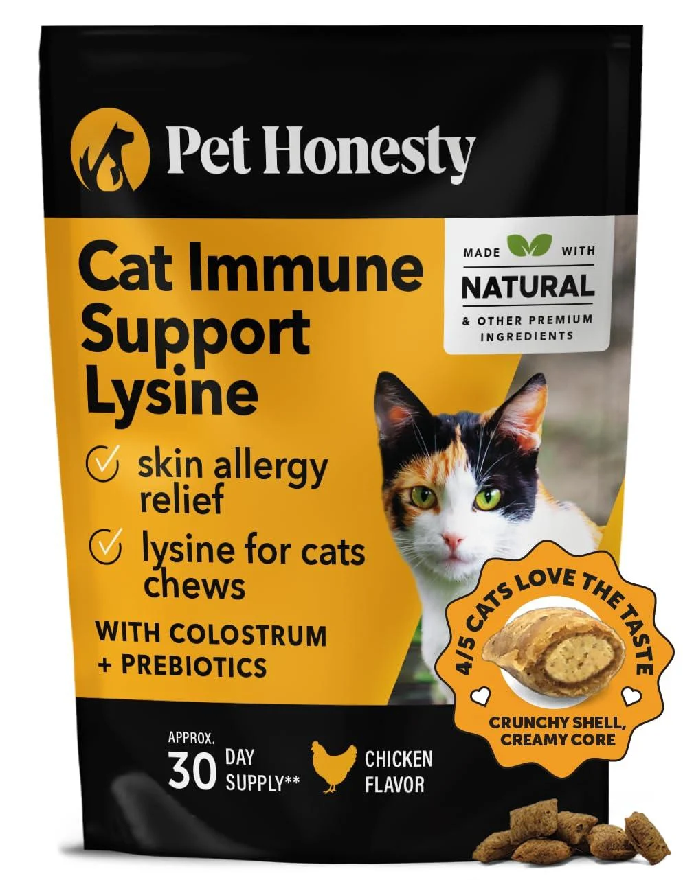 Pet Honesty Cat Immune Support Lysine - Cat Allergy Relief - Sneezing Runny Nose Watery Eyes - Cat Supplements & Vitamins with Omega 3s L-Lysine Antioxidants Colostrum - Chicken (30 Day Supply)