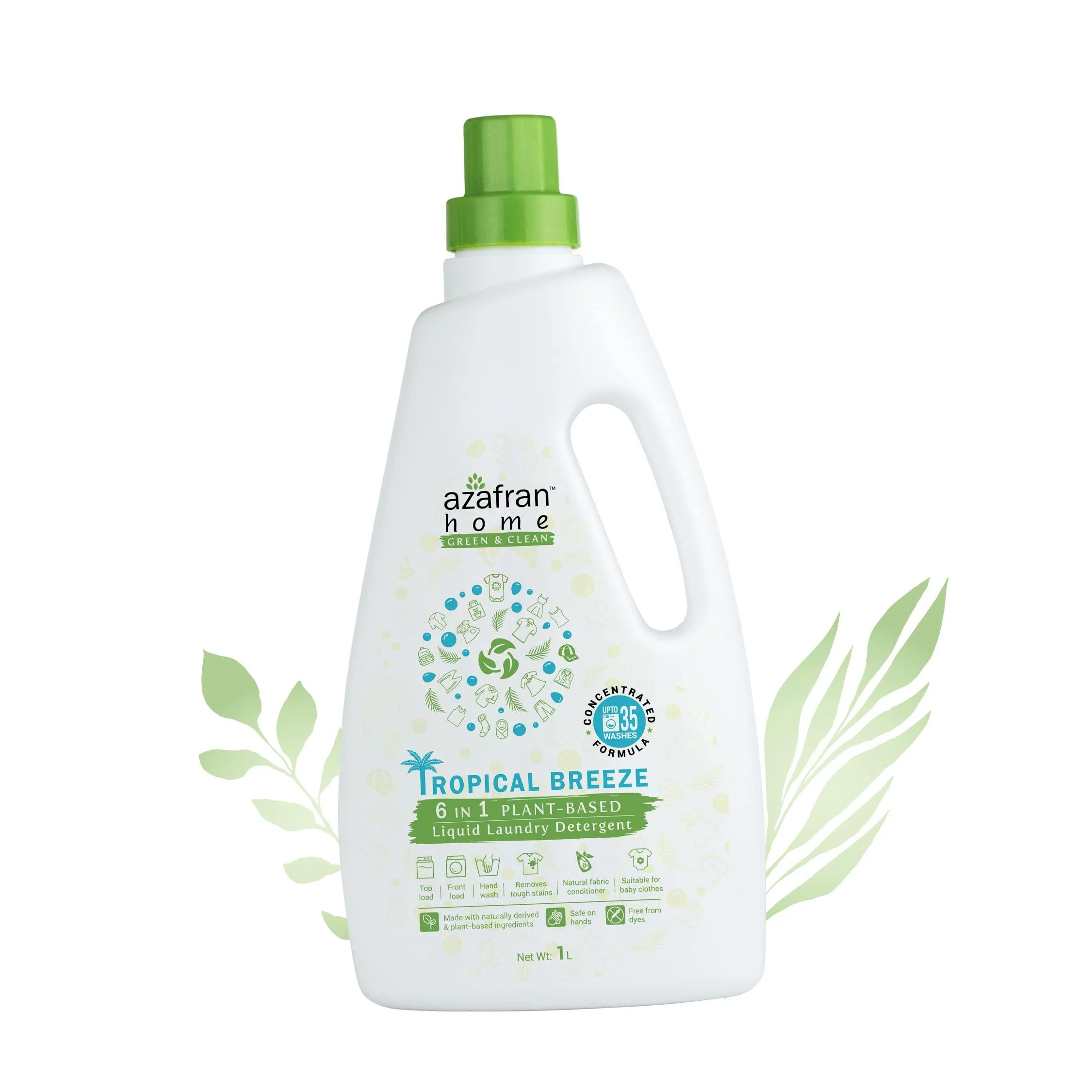Azafran Home Laundry Detergent Liquid - Eco-Friendly Washing Detergent - Tropical Breeze Plant Based Scent (1 Liter)