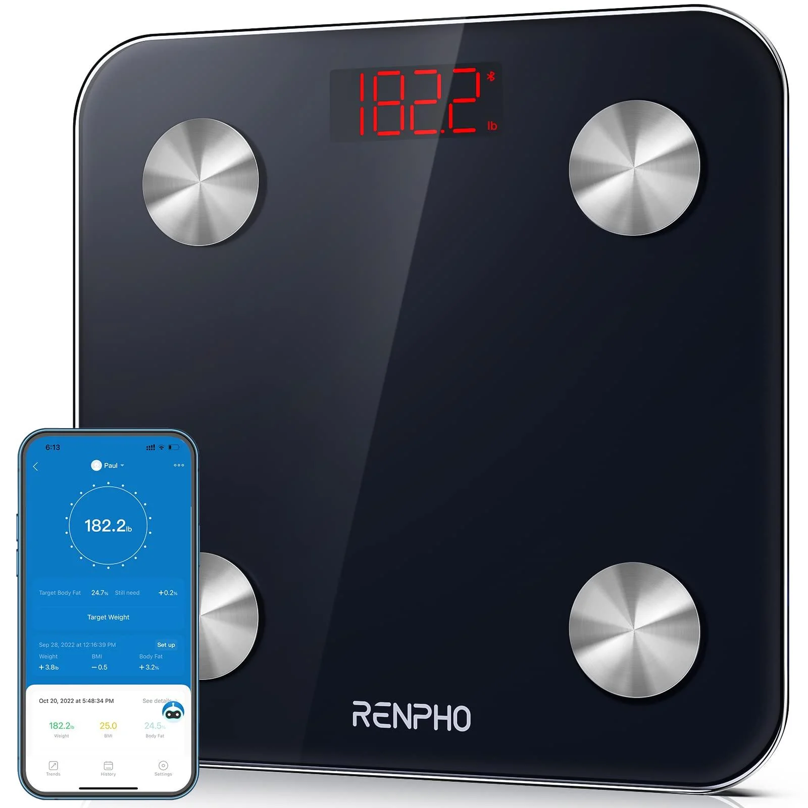 RENPHO Scale for Body Weight, Digital Weighing Elis Scales with Body Fat, FSA/HSA Eligible Smart Bluetooth Body Fat Measurement Device, Body Composition Monitor with Smart App, 396lbs