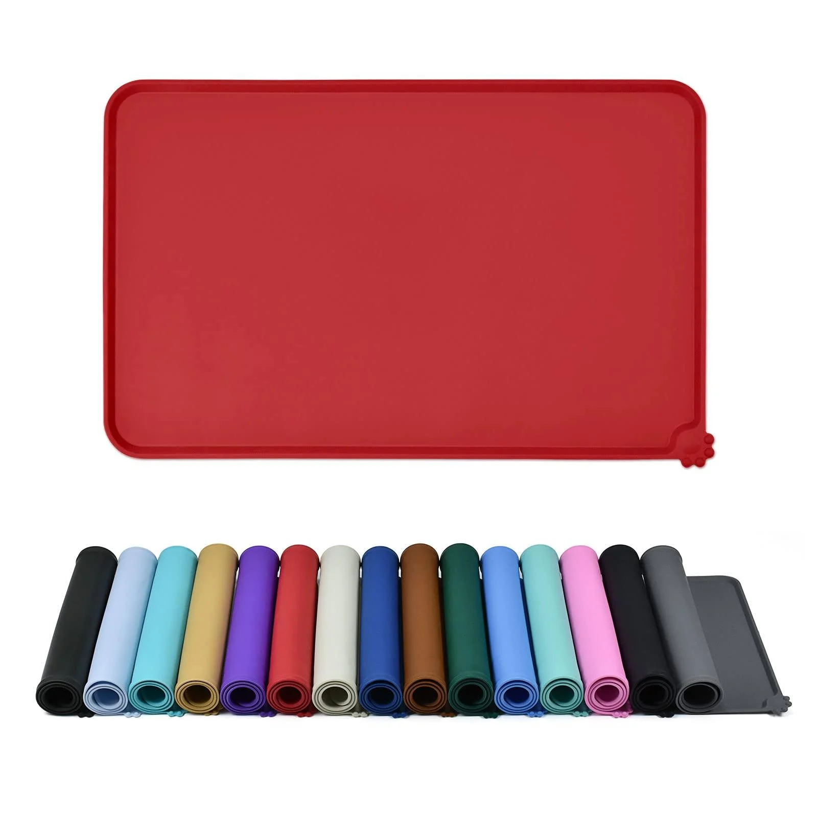 Reopet silicone feed mats for pets - waterproof dog and catmall mats with elevated edges - dog and catpipes - choose sizes 87 x 57 cm (1 -pack) red