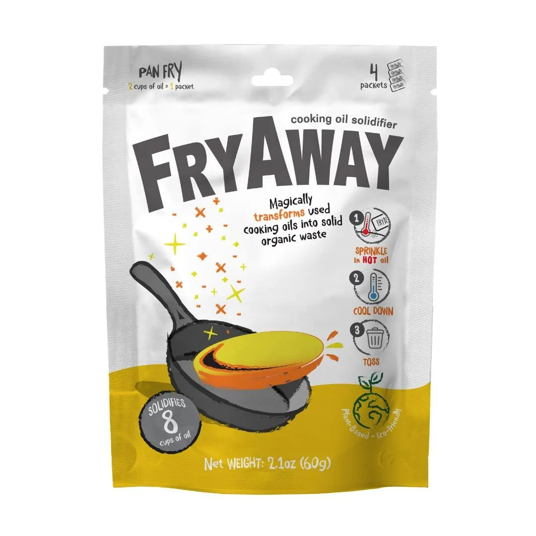 FryAway Pan Fry Waste Cooking Oil Solidifier Powder, 100% Plant-Based Cooking Oil Disposal, Solidifies Up to 2 Cups of Oil per use, (4ct per Package - 8 Cups/2 Liters) 2.1 Ounce (Pack of 1) Pan Fry