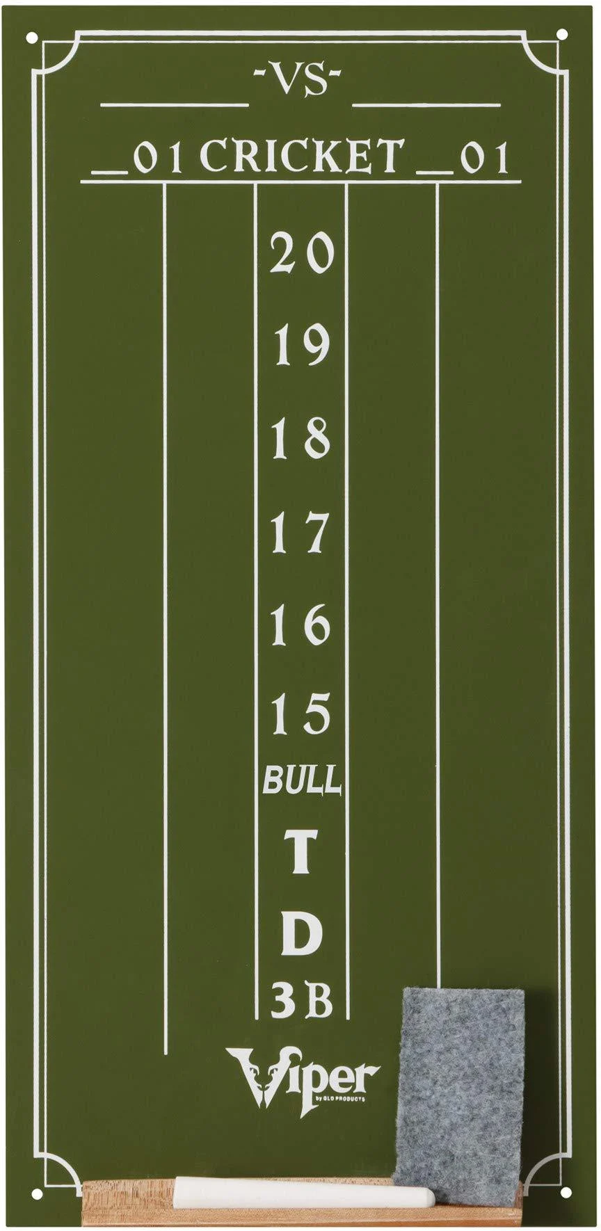 Viper Chalk Scoreboard: Cricket and 01 Dart Games Green Small (15.5 H x 8 W) - Viper by GLD Products