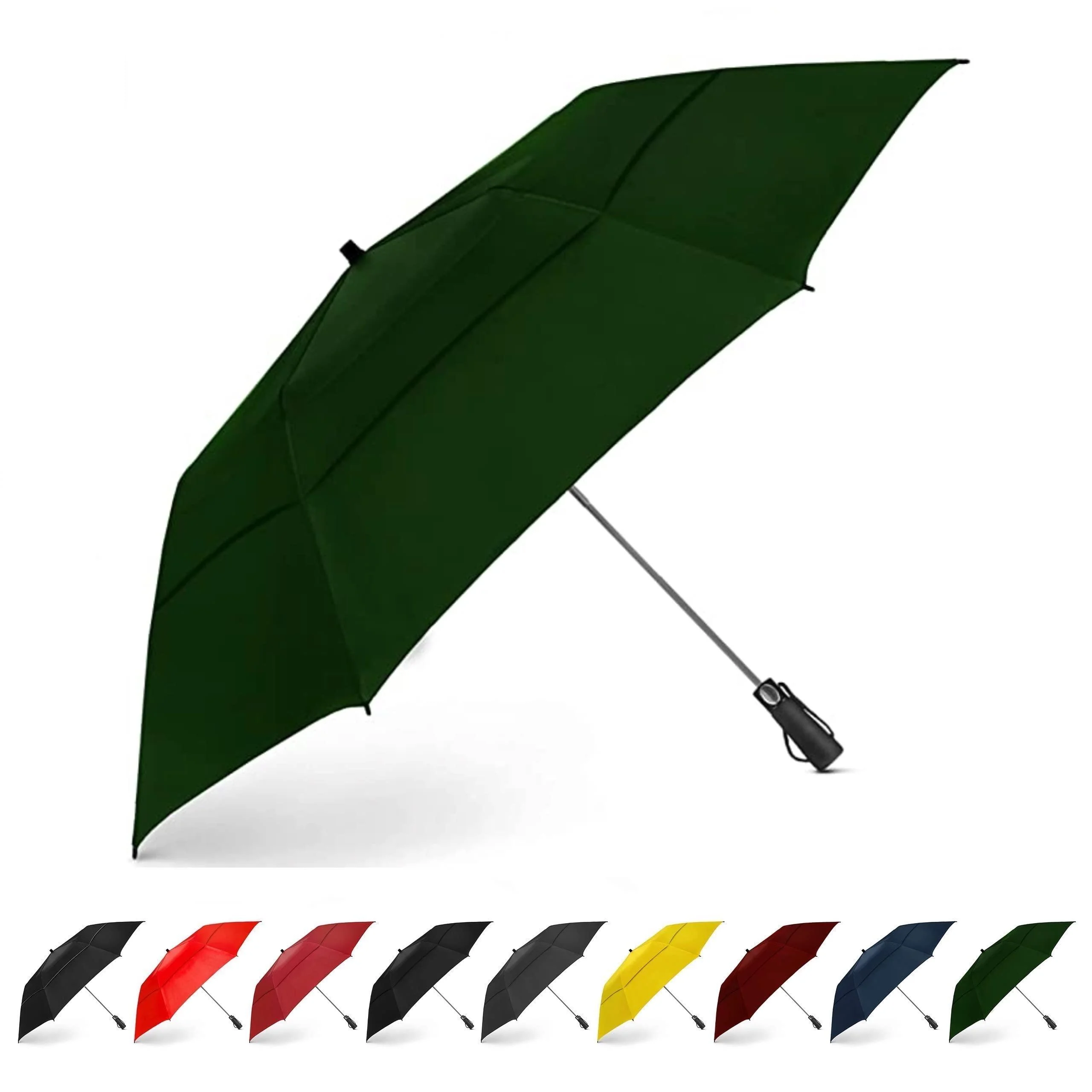 EEZ-Y Golf Umbrella Large 58 Inch Double Canopy Strong Windproof Heavy Duty & Oversized but Foldable Into Compact Size of 23 Inches For Travel Break Resistant Rain Umbrellas Dark Green