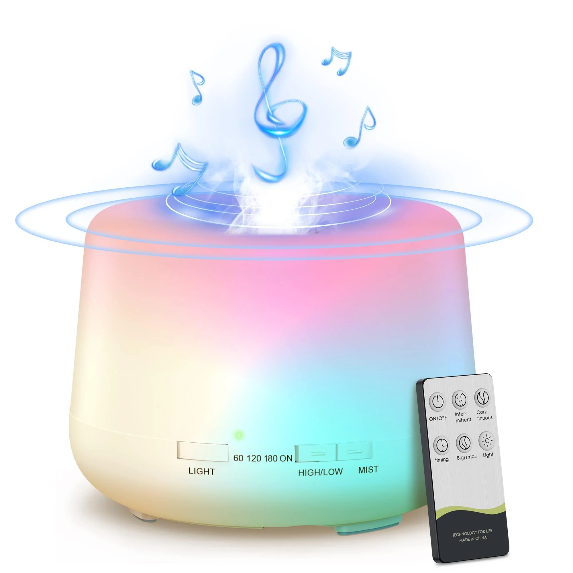 YOOZIN Essential Oil Diffuser Bluetooth Speaker 5.0, 500ML Ultrasonic Aromatherapy Diffusers for Aroma Essential Oils Large Room Bedroom Office Home 14 Colors Night Light with Remote, 4 Timers Basic White