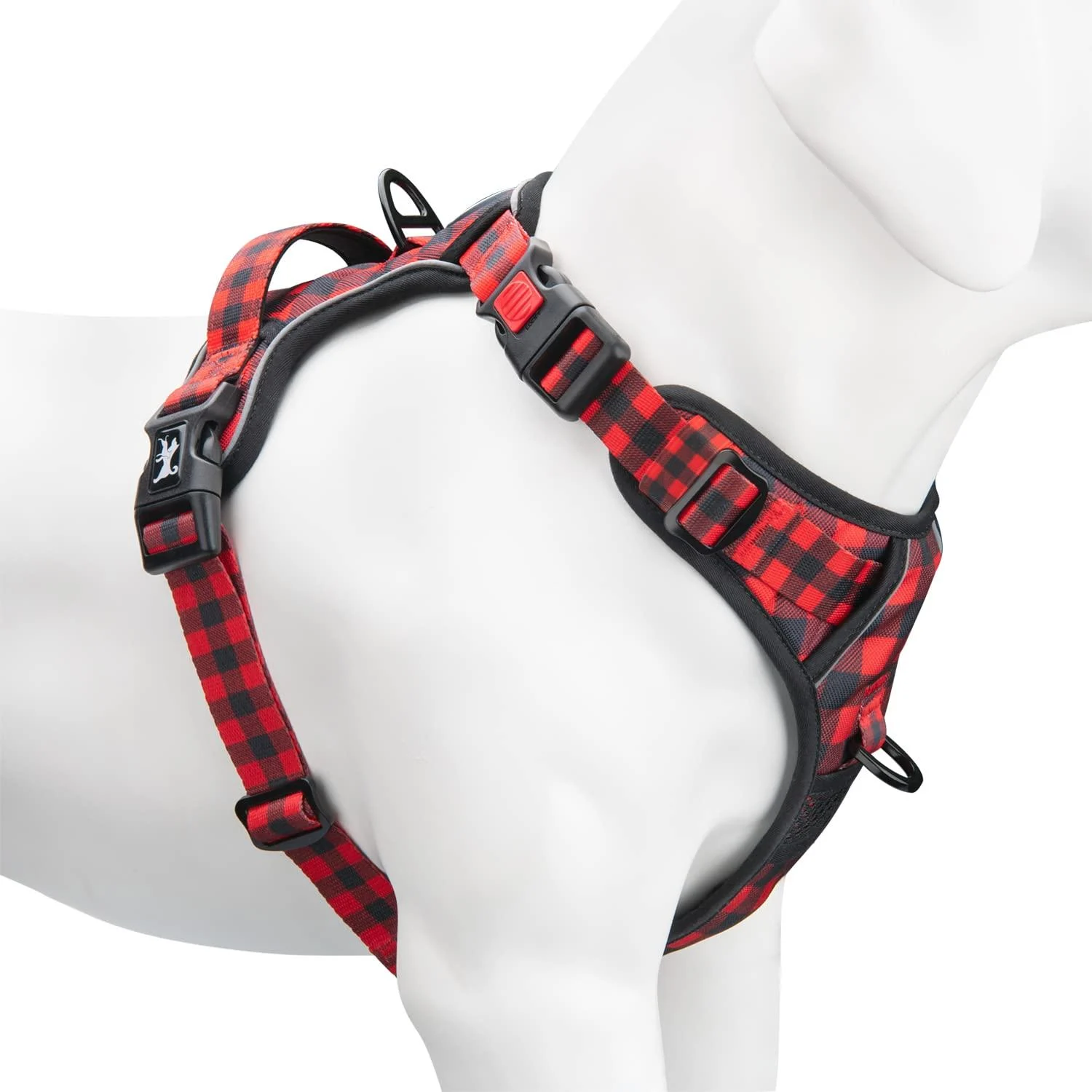 PoyPet No Pull Dog Harness Release on Neck Reflective Adjustable No Choke Pet Vest with Front & Back 2 Leash Attachments Soft Control Training Handle for Medium Dogs(Checkered Red M) M (Pack of 1) Checkered Red