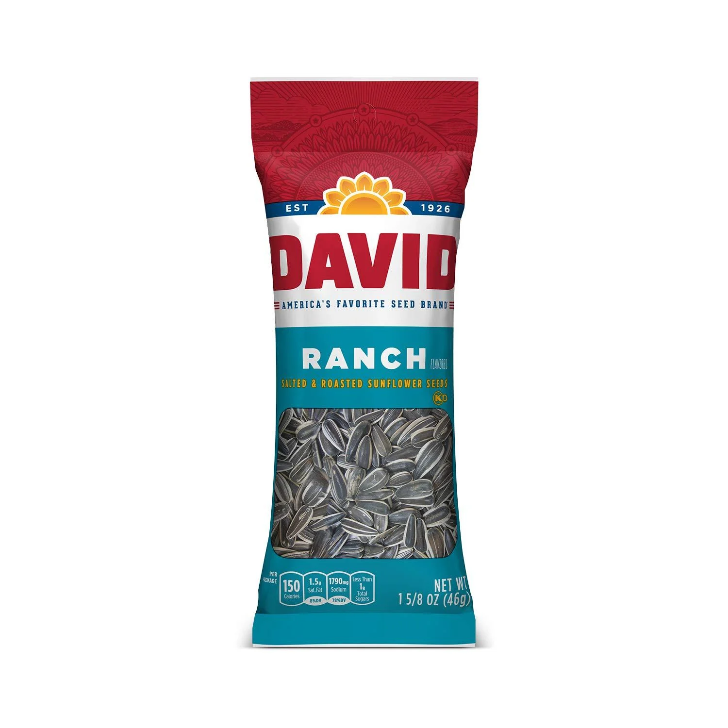 DAVID SEEDS Roasted and Salted Ranch Sunflower Seeds, 1.625 oz, 12 Pack