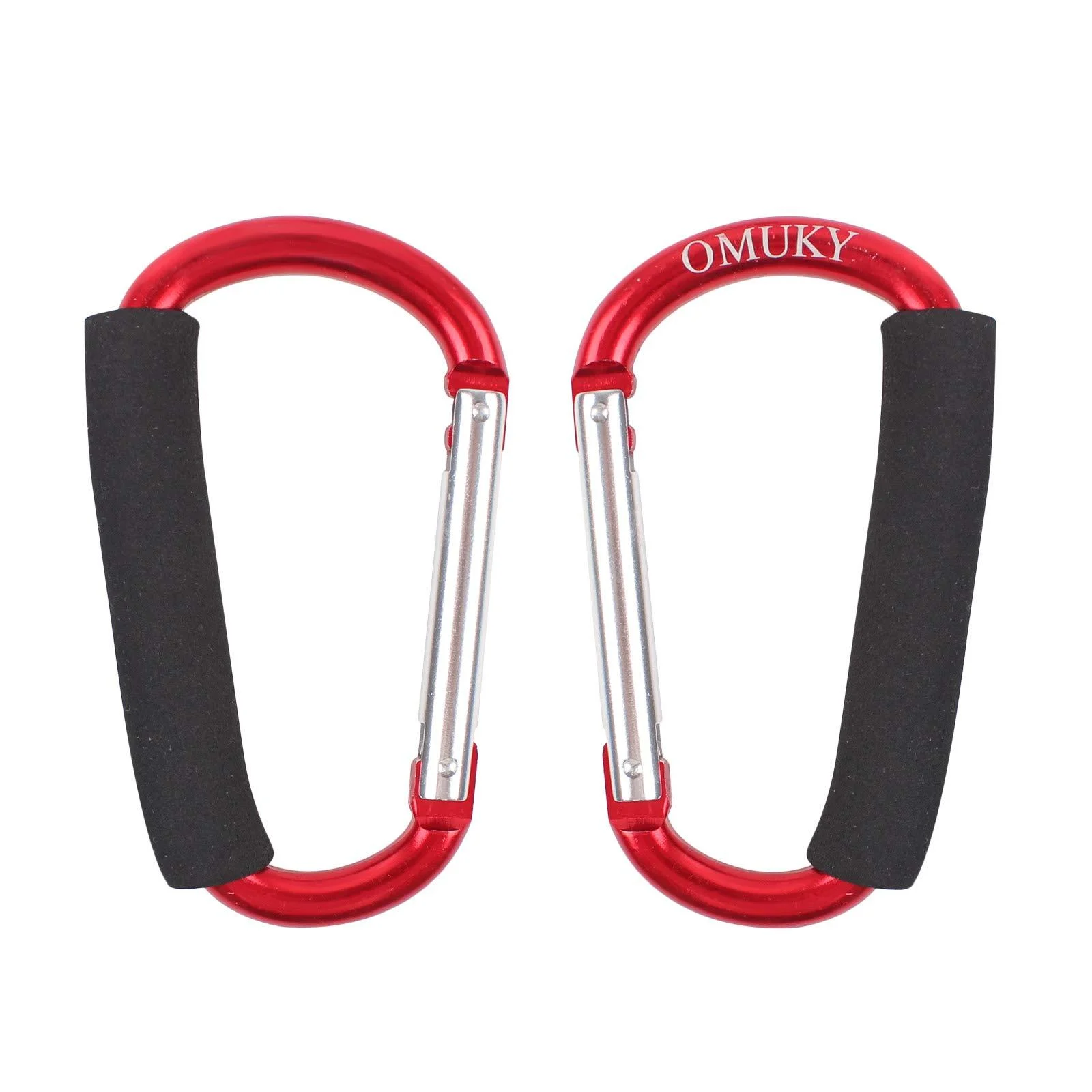 OMUKY Carabiner Shopping Bag Holder Handle Multipurpose Snap Hook Stroller Buckle Oversized Sponge Clip 2-Pack 12*140mm-Red-2pcs