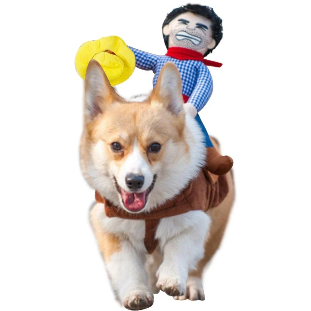 NACOCO Cowboy Rider Dog Costume for Dogs Clothes Knight Style with Doll and Hat for Halloween Day Pet Costume (S) Small