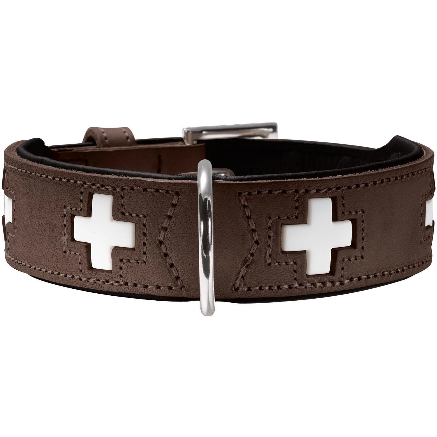 HUNTER SWISS dog collar leather high quality Swiss cross 60 (ML) brown/black brown/black 60 (ML) Collar