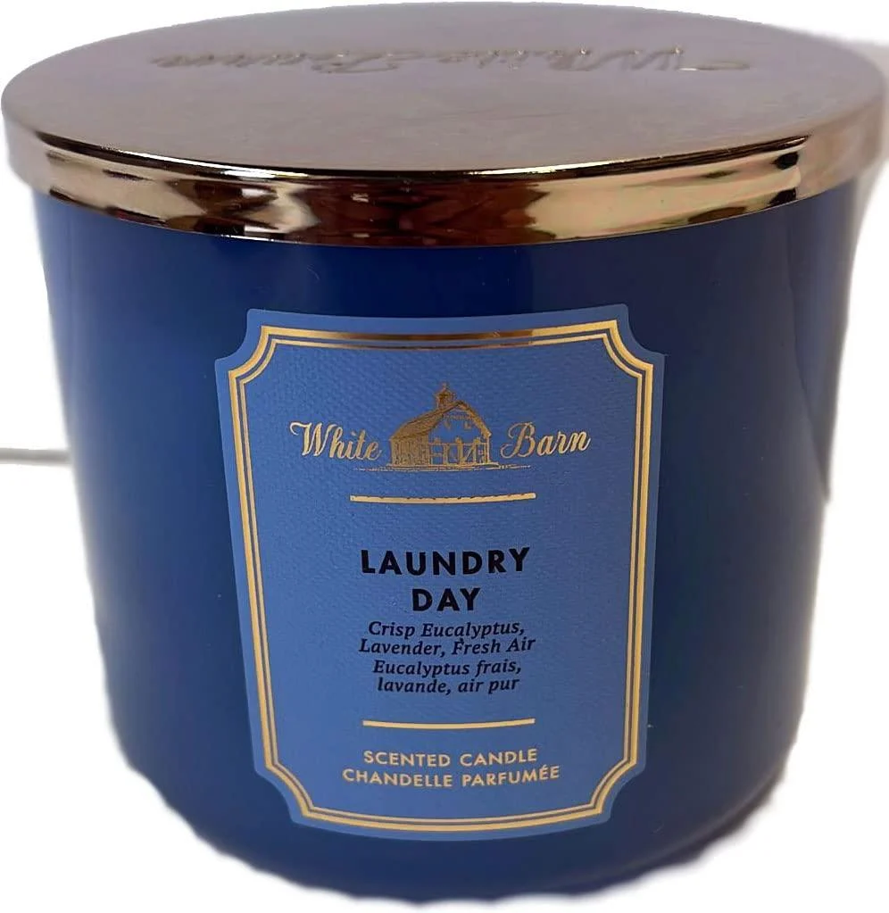 Bath and Body Works, White Barn 3-Wick Candle w/Essential Oils - 14.5 oz - 2021 Fresh Spring Scents! (Laundry Day)