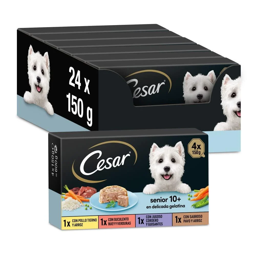 C sar Multipack Wet Food Rates for Senior Dogs Mixed Meat Selection (6 x 4 Tarrin x 150g Pack) - Cesar