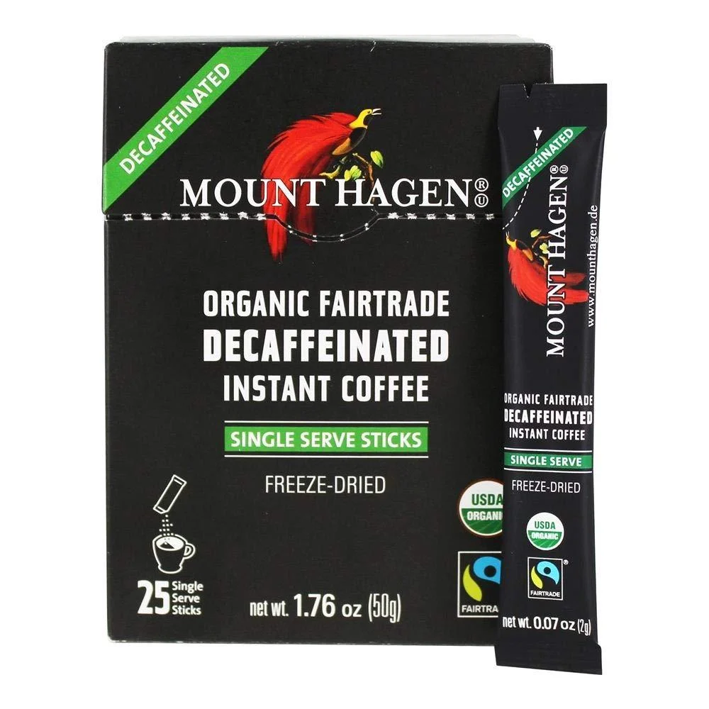 Mount Hagen Organic Fairtrade Decaffeinated Instant Coffee 25 Single Serve Sticks 1.76 oz (50 g)