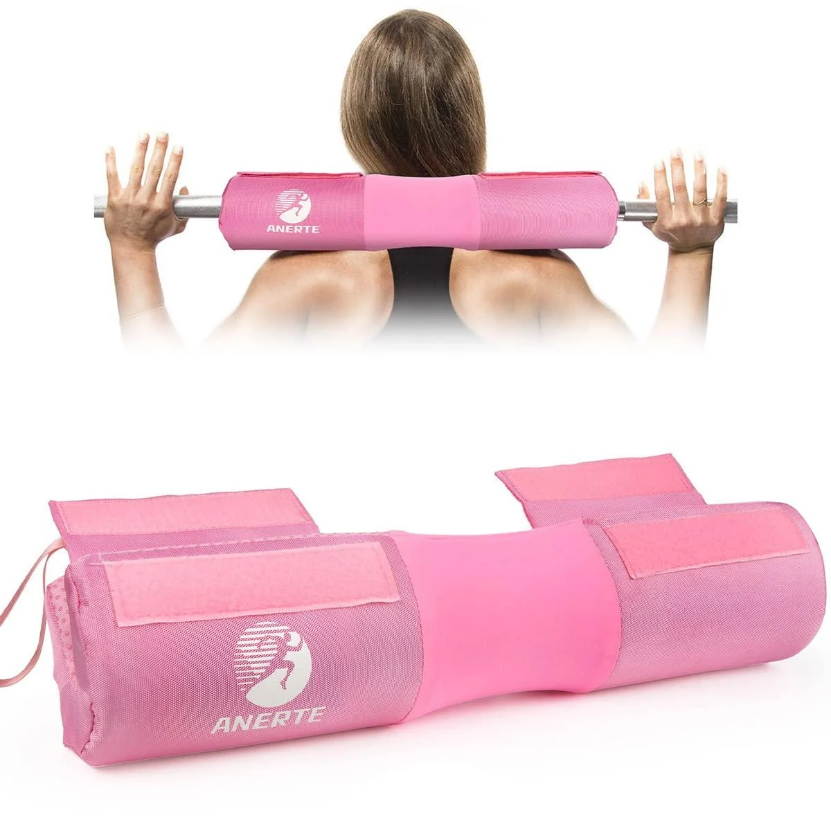 ANERTE Barbell Pad for Hip Thrust, Squat Bar Pad with Closure,Neck & Shoulder Protective Pad for Squats, Lunges, Hip Thrusts-Fits All Standard and Olympic Bars Pink