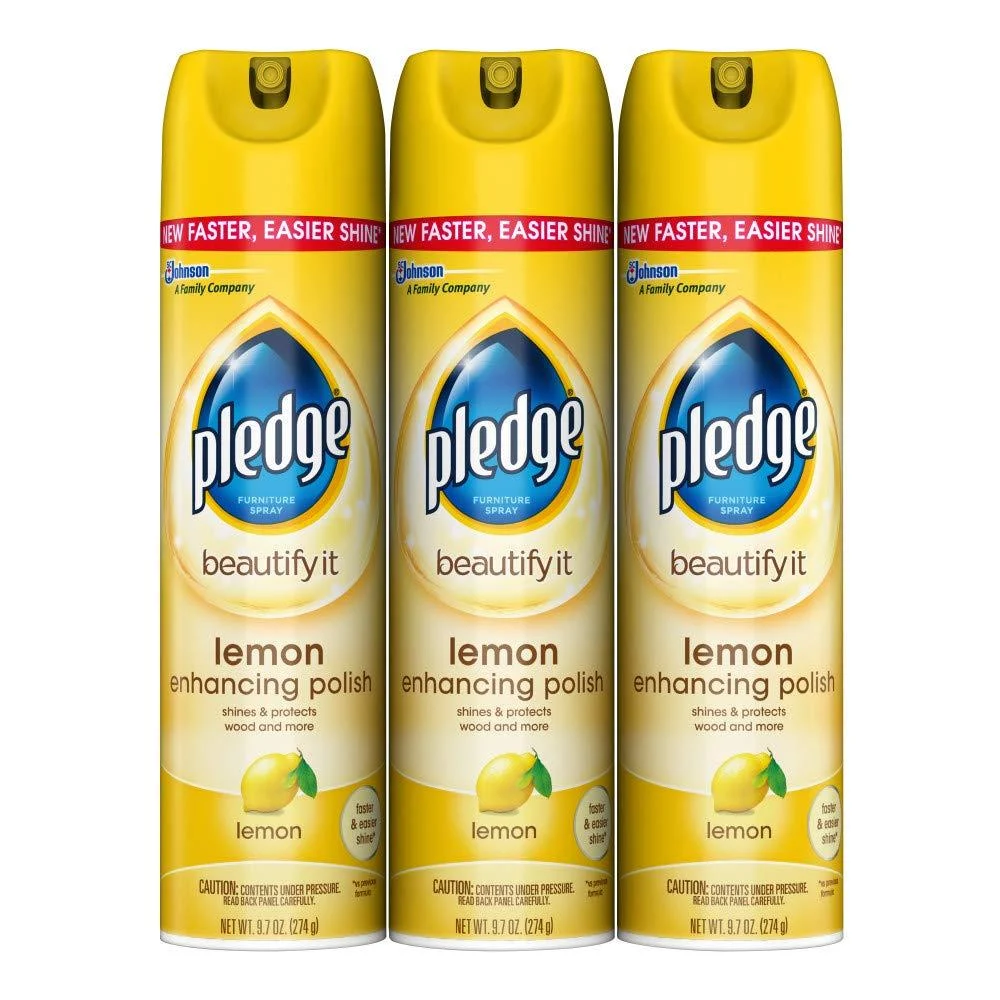 Pledge Multi-Surface Furniture Polish Spray, Works on Wood, Granite, and Leather, Shines and Protects, Lemon, 9.7 oz (Pack of 3) 9.7 Ounce (Pack of 3)