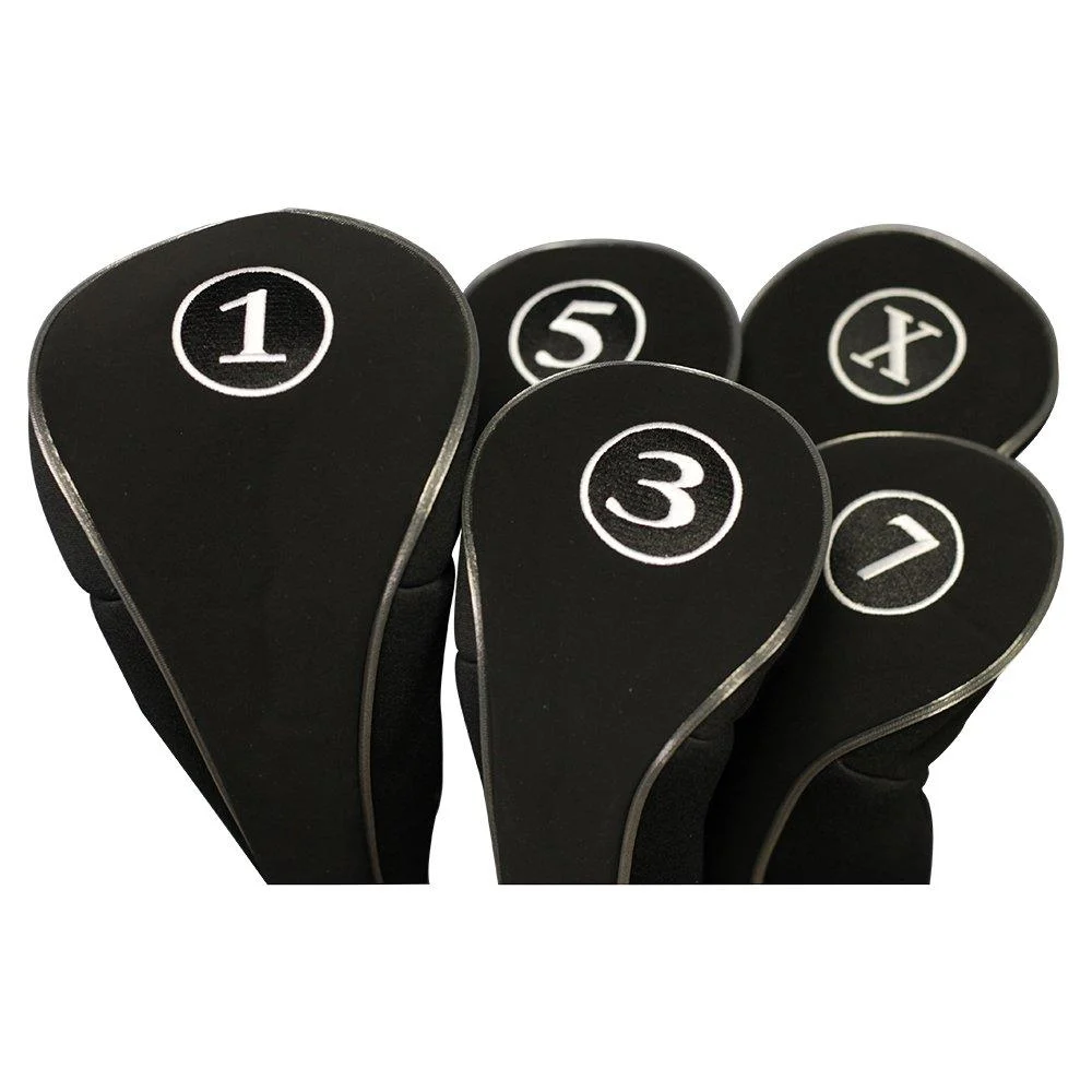 Black Golf Zipper Head Covers Driver 1 3 5 7 X Fairway Woods Headcovers Metal Neoprene Traditional Plain Protective Covers Fits All Fairway Clubs - PGC