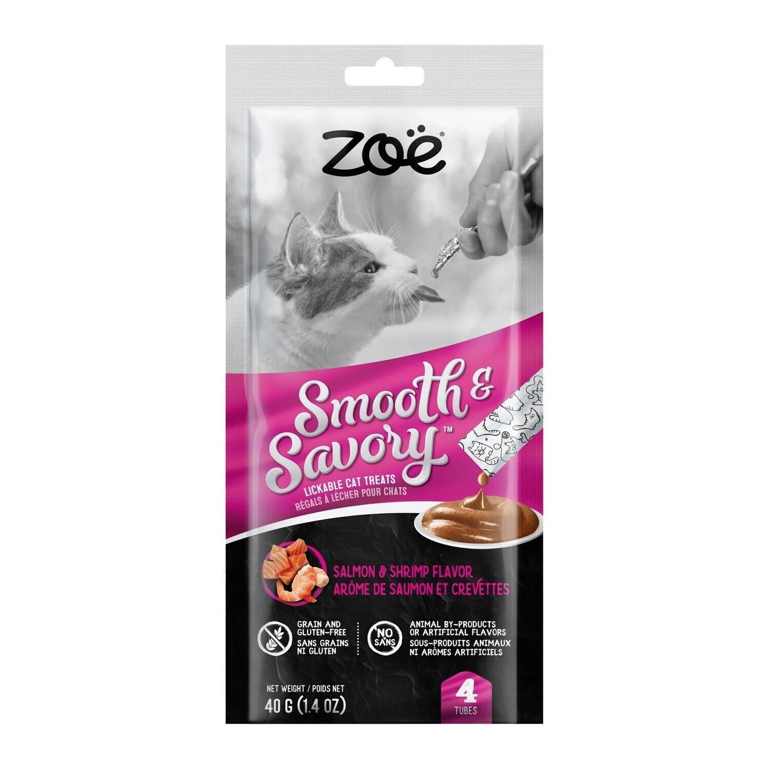Zoe Smooth & Savory Lickable Cat Treats Shrimp & Salmon 4 Count (Pack of 1)