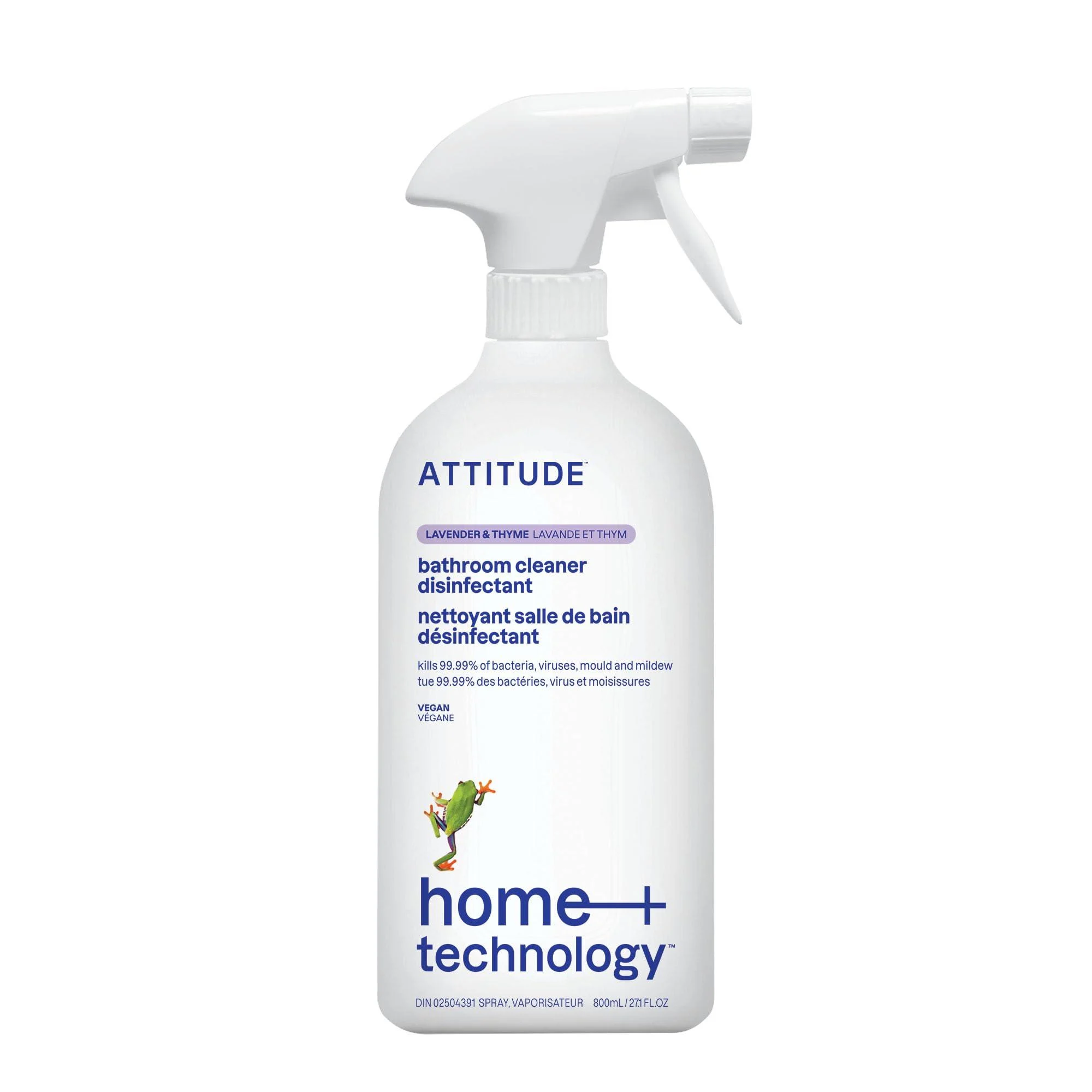 ATTITUDE Bathroom Cleaner Disinfectant 99.99% Eliminates Bacteria Germs and Viruses Vegan Lavender and Thyme 800 mL Lavender & Thyme 800 ml (Pack of 1)