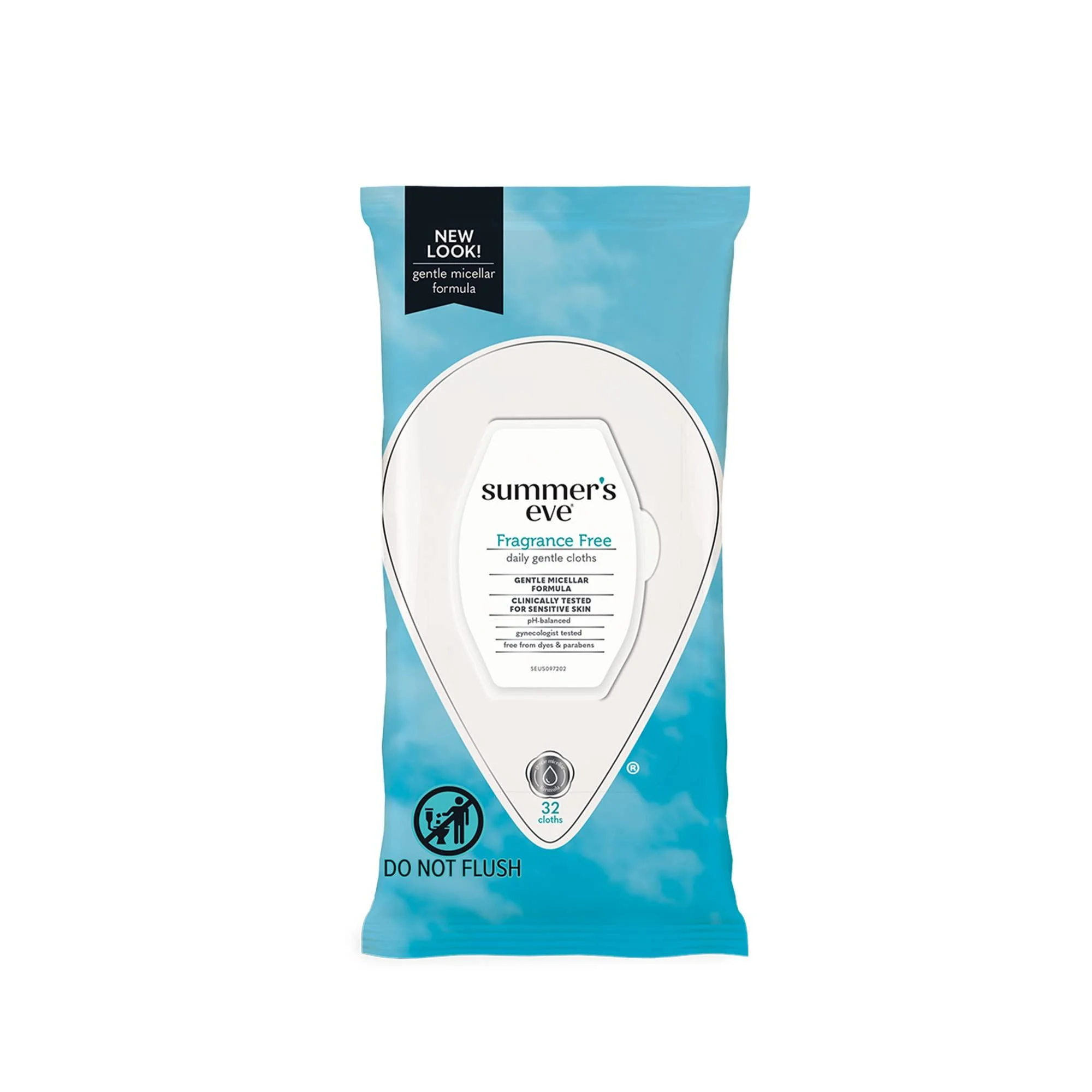 Summers Eve Fragrance Free Gentle Daily Feminine Wipes, pH balanced, 32 Count Cleansing Cloth 32 Count (Pack of 1) - Summer's Eve