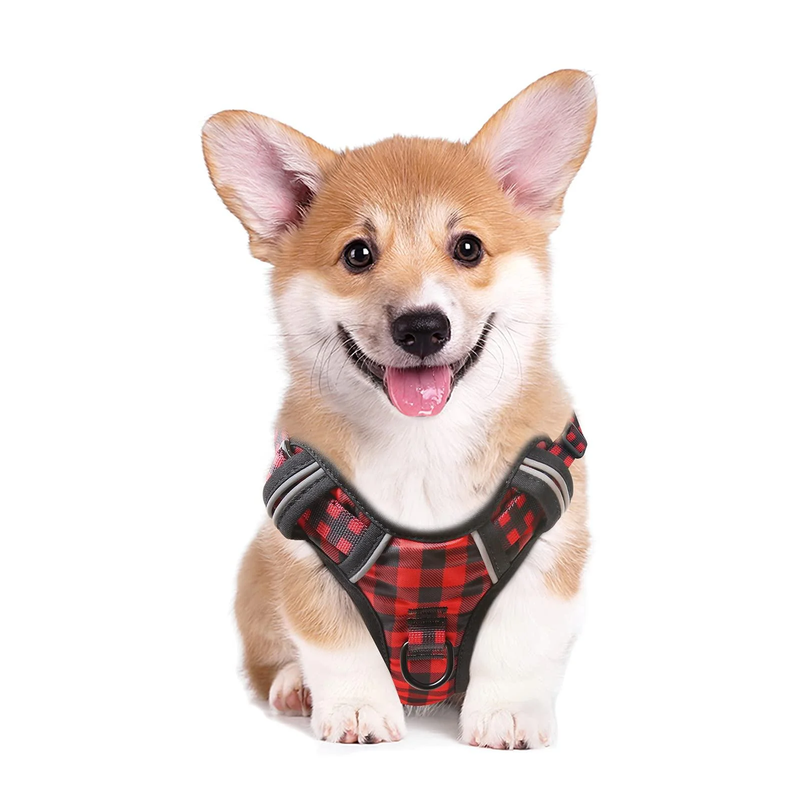 Heele dog crockery no-pull dog harness breast dishes for medium-sized dogs softly breathable adjustable reflective dog harness anti-pull with padded handle black-red checked m m black red