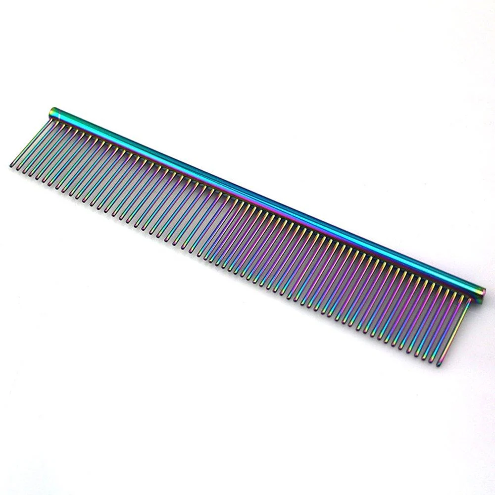 ZoCr Stainless Steel Pet Comb for Dogs Cats, Pet Grooming Comb with Different Spaced Rounded Teeth (Colorful) - Grtdrm