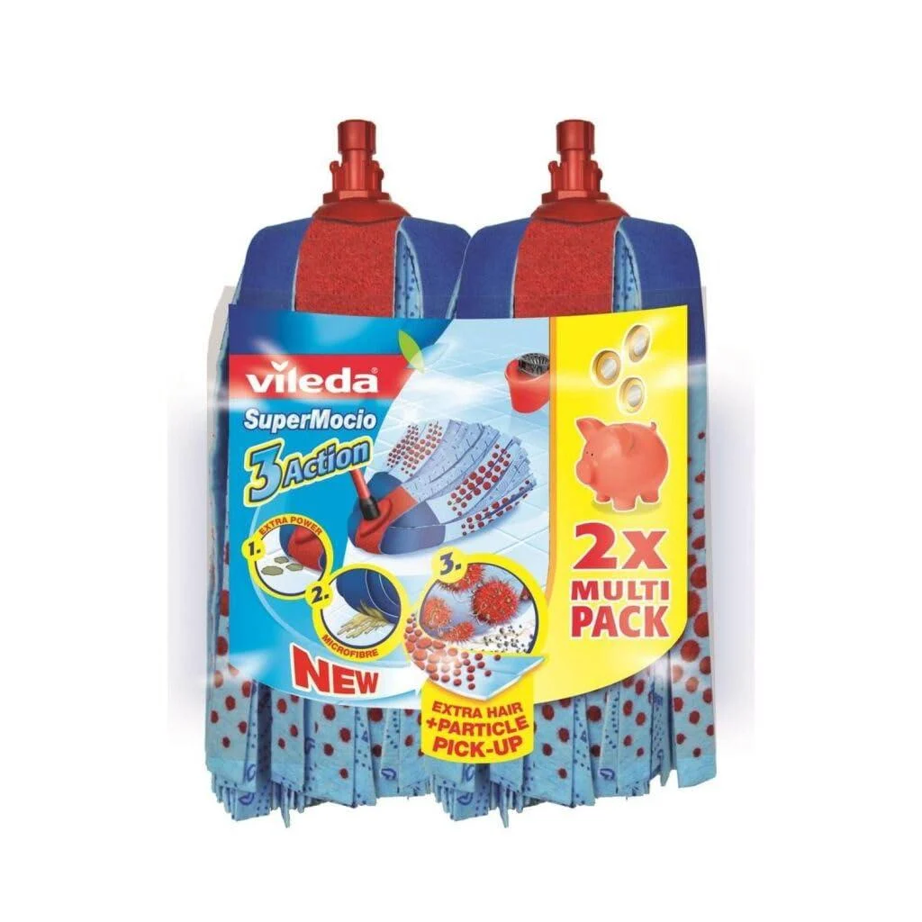 Vileda Wischmop Ersatzk pfe SuperMocio 3Action XL Refill Twin Pack Pack of 2 Multi-Colour Twin replacement head