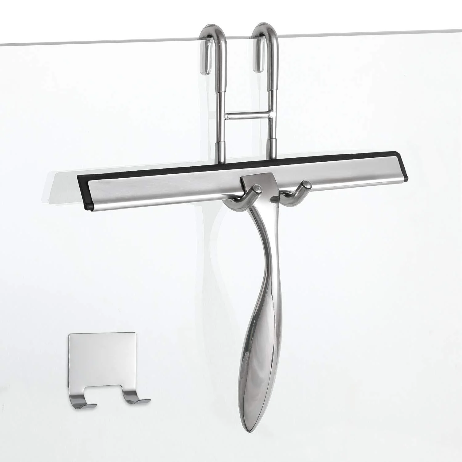 Simtive 10-Inch Shower Squeegee Set, Includes Shower Door Hook and Adhesive Hook, Squeegee for Shower Doors, Mirror and Window, Silver Silver 10-Inch